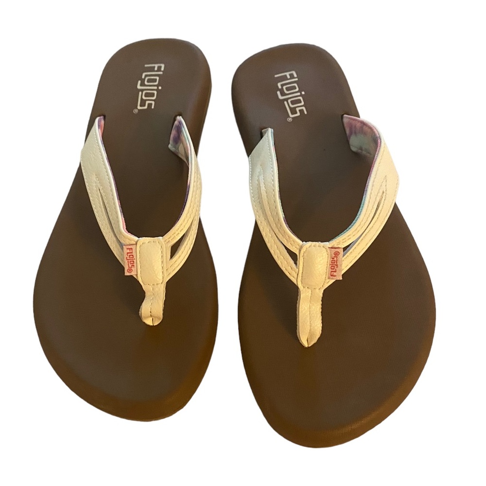 Flojos Margo White and Tan Flip Flops